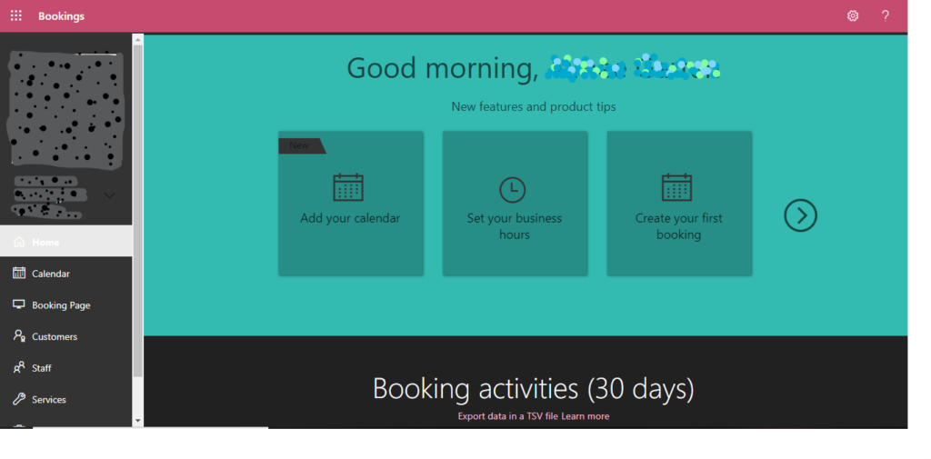 screenshot of Bookings home page