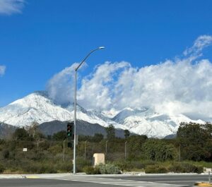 Mt. Baldy snow capped with blue sky