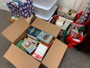 Image of book donations packaged in boxes.
